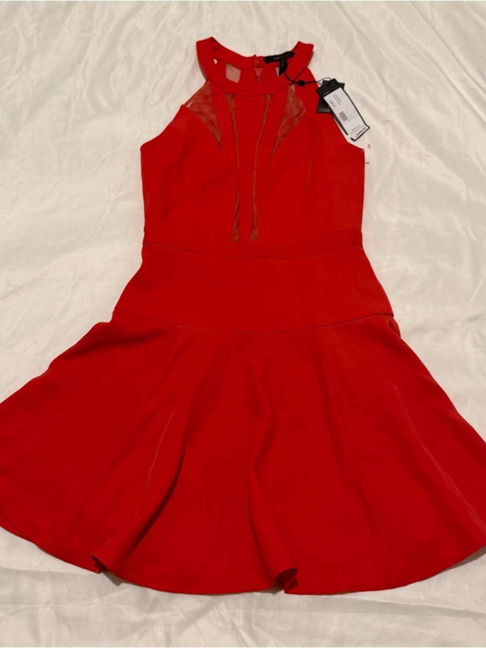 BCBGMaxAzria Red Mesh-Panel Halter Skater Dress,NWT - Picture 13 of 16